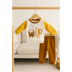 Бебешки комплект с блуза и панталон Wild в цвят горчица