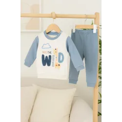 Бебешки комплект с блуза и панталон Wild в син цвят