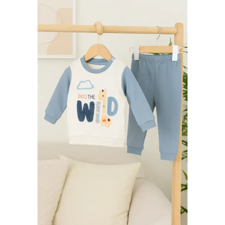 Бебешки комплект с блуза и панталон Wild в син цвят