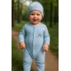 Бебешки рипсен ромпър с коли и шапка в син цвят