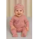 Бебешки рипсен ромпър и шапка на сърца в розов цвят