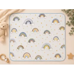 Синя бебешка муселинова пелена с щампа на дъга 80 x 90 см