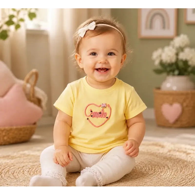 Бебешка памучна тениска с надпис „Smile“ в два цвята