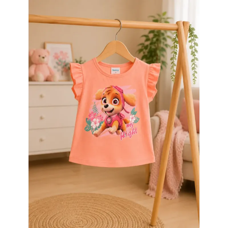 Бебешка тениска Paw Patrol със Скай в прасковен и кремав цвят Бебешка тениска Paw Patrol със Скай в прасковен и кремав цвят