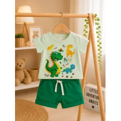 Бебешки комплект от 2 части с тениска Dino и къси панталонки