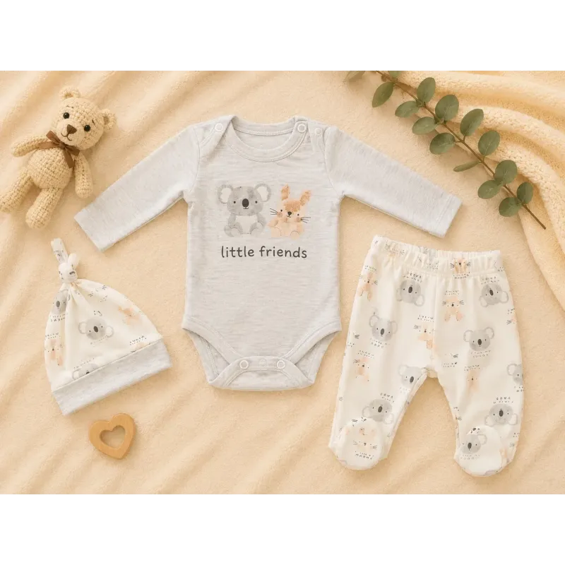 Бебешки комплект Best Friend от 3 части с боди, ританки с коали и шапка