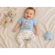 Бебешки комплект със синьо боди Little Friends с къс ръкав и бели ританки с щампа