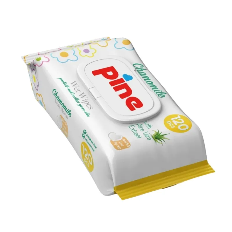 Бебешки мокри кърпи Pine с лайка и екстракт от алое вера, без алкохол 120 броя Бебешки мокри кърпи Pine с лайка и екстракт от алое вера, без алкохол 120 броя