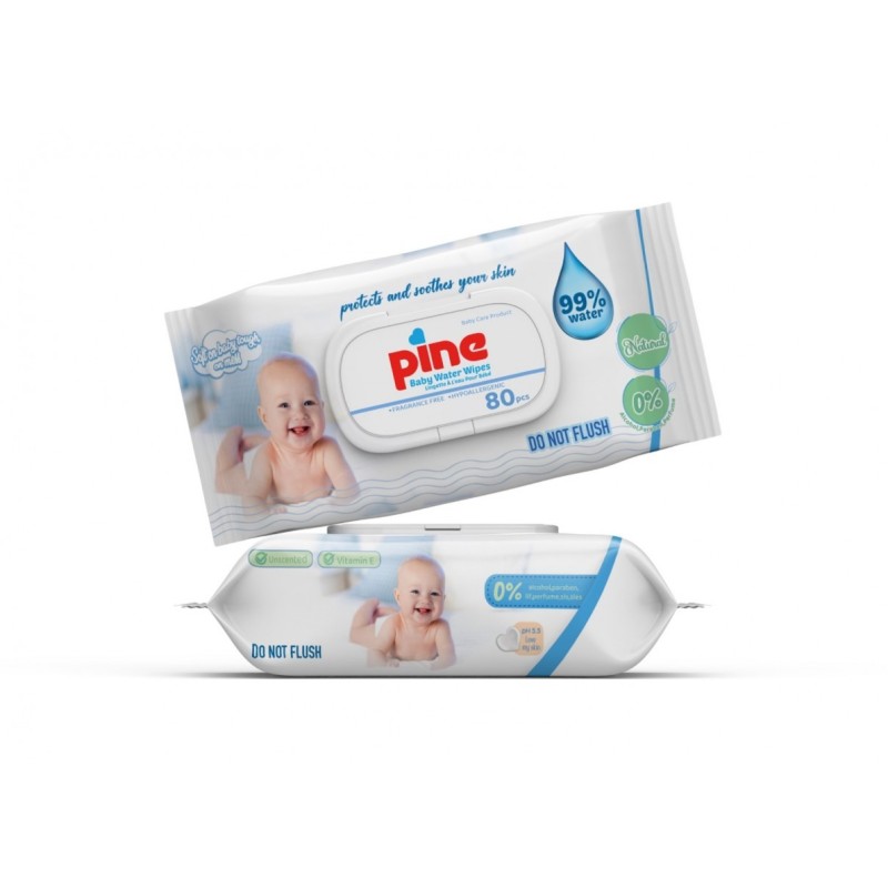 Бебешки мокри кърпи Pine Water Wipes 99% вода 80 броя