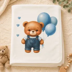 Бебешка памучна пелена с мече и балон 80 x 90 см