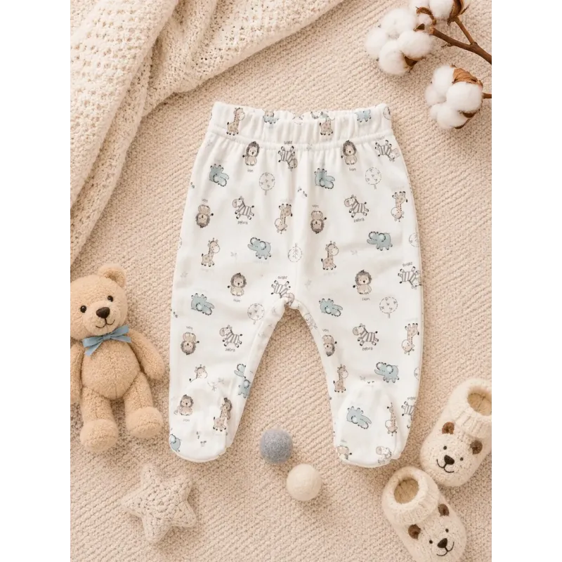 Бебешки комплект със синьо боди Little Friends с къс ръкав и бели ританки с щампа