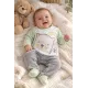 Плюшен бебешки ромпър с бродирано мече в сиво и зелено Плюшен бебешки ромпър с бродирано мече в сиво и зелено