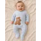 Син бебешки памучен ромпър с бродирано мече и копчета