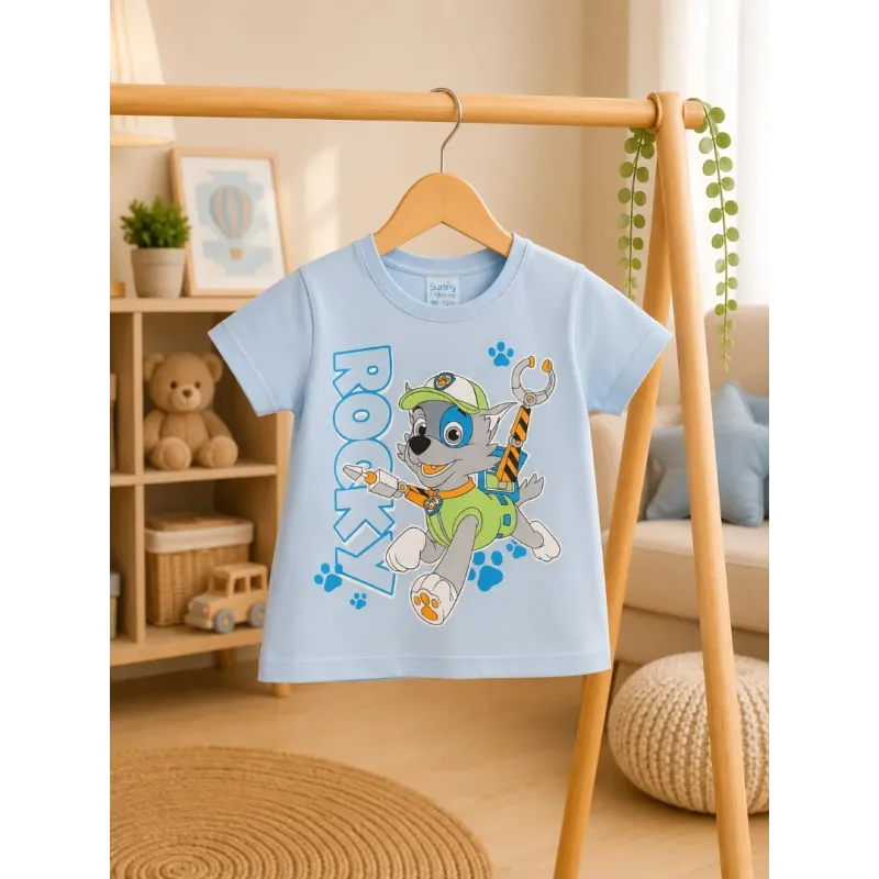Бебешка тениска Paw Patrol с Роки в светлосин цвят