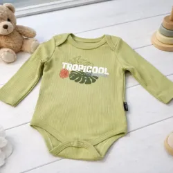 Бебешко памучно боди Tropicool с дълъг ръкав в зелен цвят